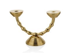 Sıray 2li Bambu Desenli Gold Şamdan