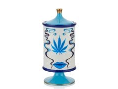 Blue Mavi Beyaz Yaprak Detaylı Kapaklı Vazo