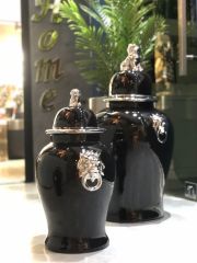 Parlak Silver Siyah Kapaklı Vazo Orta