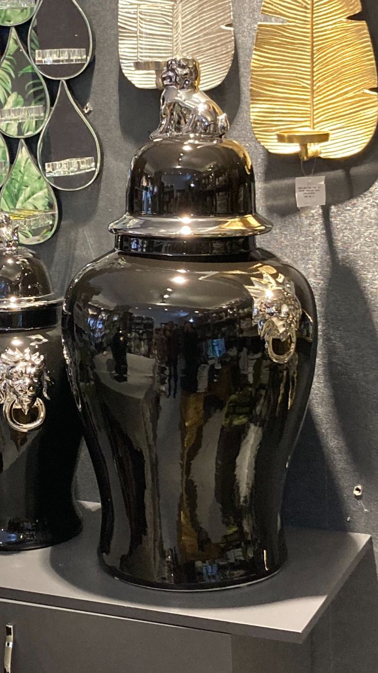 Parlak Silver Siyah Kapaklı Vazo Orta