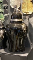 Parlak Silver Siyah Kapaklı Vazo Orta