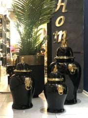 Parlak Gold Siyah Kapaklı Vazo Küçük