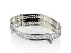 Flower pirinç Gümüş Ayaklı Tepsi 29X20X7 cm