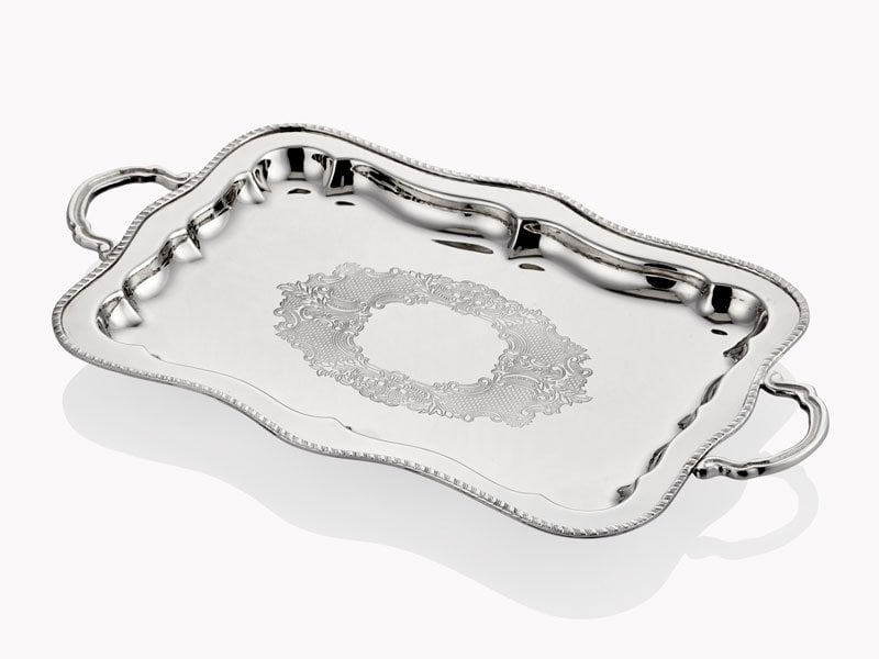 Engrave Border Dikdörtgen Gümüş Tepsi 39X20X2 cm