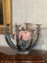 8li Boğumlu Gri Cam Şamdan 52x36cm