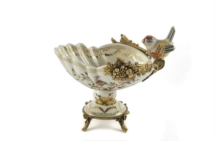 Krem Kuşlu Porselen Ayaklı Kase