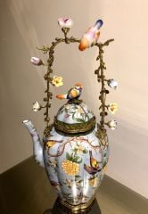 Renkli Kuşlu Porselen Çaydanlık