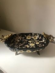 Siyah Çiçekli Porselen Ayaklı Şekerlik