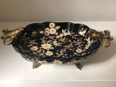 Siyah Çiçekli Porselen Ayaklı Şekerlik