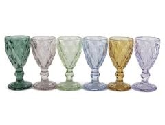 Renkli Kesmeli 6lı Cam Ayaklı Bardak 70 ml