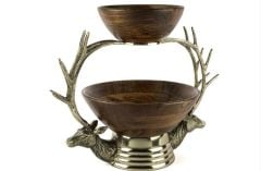 Gold Geyikli 2 Katlı Dekoratif Ahşap Kase 47x40x38cm