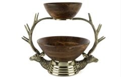 Gold Geyikli 2 Katlı Dekoratif Ahşap Kase 47x40x38cm