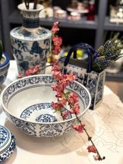 Blue Blanc Dekoratif Porselen Kase