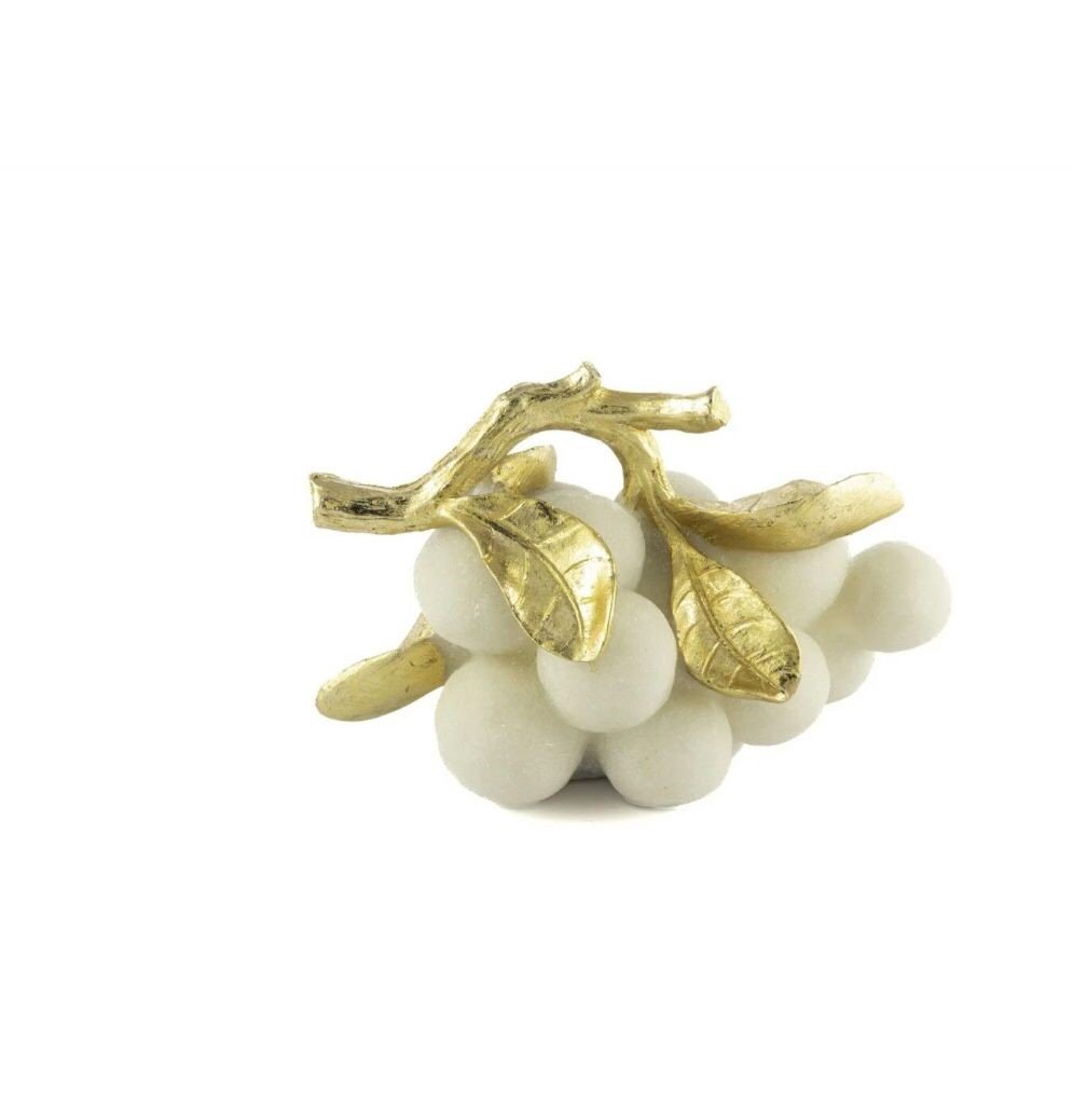 Gold Yapraklı Beyaz Üzüm Resin Dekor 25x17cm