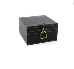Siyah Gold Kulplu Deri Kutu 18x18x11cm