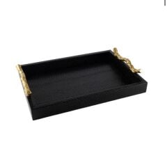 Siyah Gold Kulplu Deri Tepsi 40x28x7cm