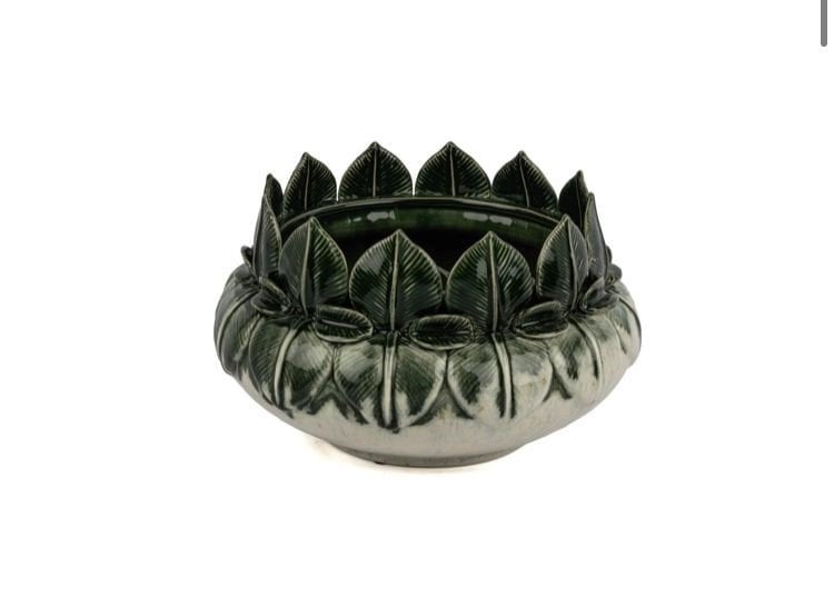 Yeşil Yaprak Kabartmalı Dek Kase 29x18cm