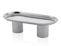 FOOTED POLISH STEEL PLATTER 51,5X25,5X15 CM